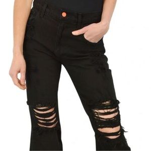 La Detresse Black Distressed Flare Jeans H13‎
